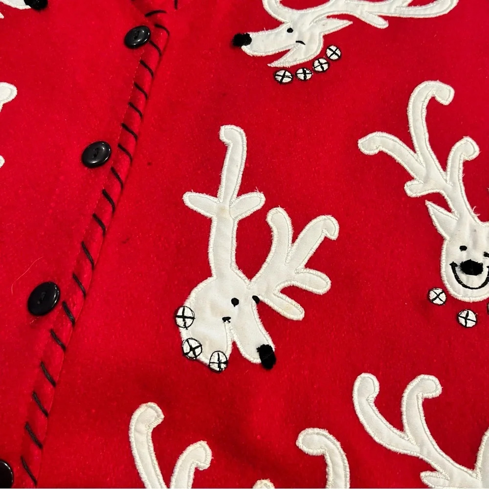 Vintage Dress Barn Red Wool Blend Reindeer Applique Vest Medium - Picture 8 of 9